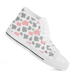 Pink Grey And White Cow Print White High Top Sneakers