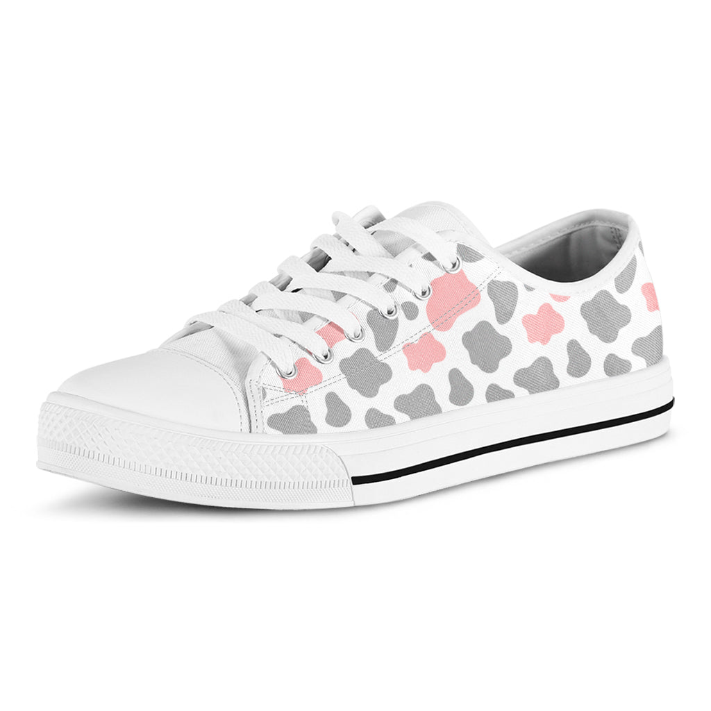 Pink Grey And White Cow Print White Low Top Sneakers