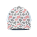 Pink Grey And White Cow Print White Mesh Trucker Hat