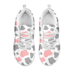 Pink Grey And White Cow Print White Running Shoes