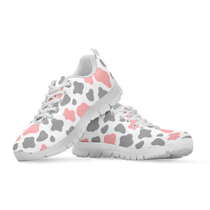 Pink Grey And White Cow Print White Running Shoes