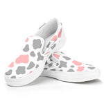 Pink Grey And White Cow Print White Slip On Sneakers