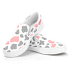 Pink Grey And White Cow Print White Slip On Sneakers