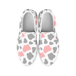 Pink Grey And White Cow Print White Slip On Sneakers