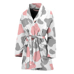 Pink Grey And White Cow Print Women's Bathrobe