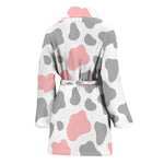 Pink Grey And White Cow Print Women's Bathrobe