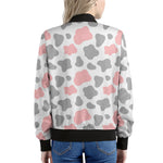 Pink Grey And White Cow Print Women's Bomber Jacket