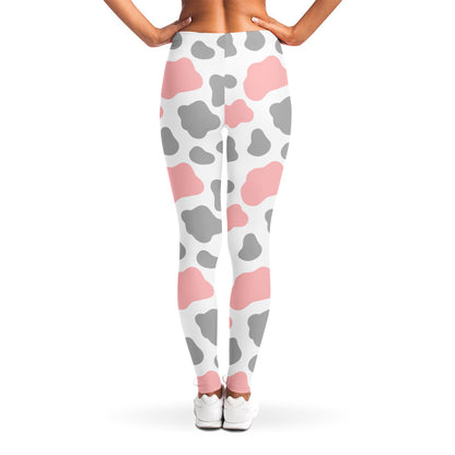Pink Grey And White Cow Print Women's Leggings