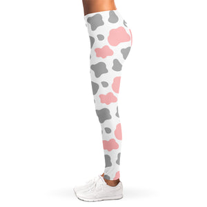 Pink Grey And White Cow Print Women's Leggings