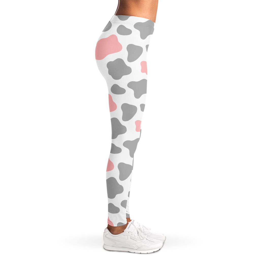 Pink Grey And White Cow Print Women's Leggings