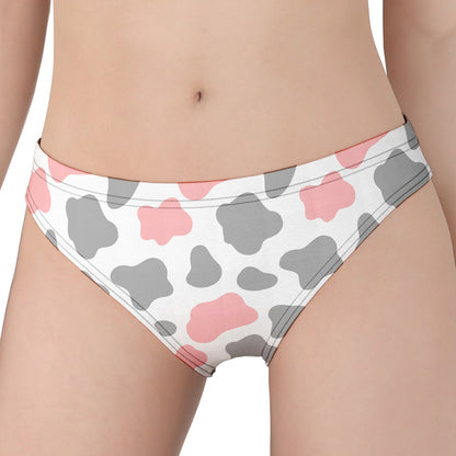 Pink Grey And White Cow Print Women's Panties