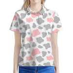 Pink Grey And White Cow Print Women's Polo Shirt