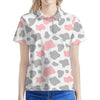 Pink Grey And White Cow Print Women's Polo Shirt