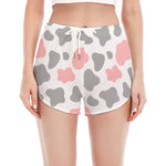 Pink Grey And White Cow Print Women's Split Running Shorts