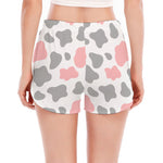 Pink Grey And White Cow Print Women's Split Running Shorts
