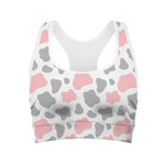 Pink Grey And White Cow Print Women's Sports Bra