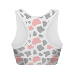 Pink Grey And White Cow Print Women's Sports Bra
