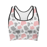 Pink Grey And White Cow Print Women's Sports Bra