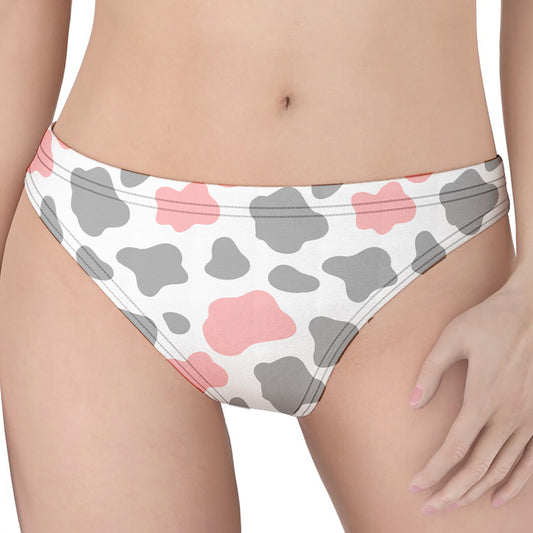 Pink Grey And White Cow Print Women's Thong