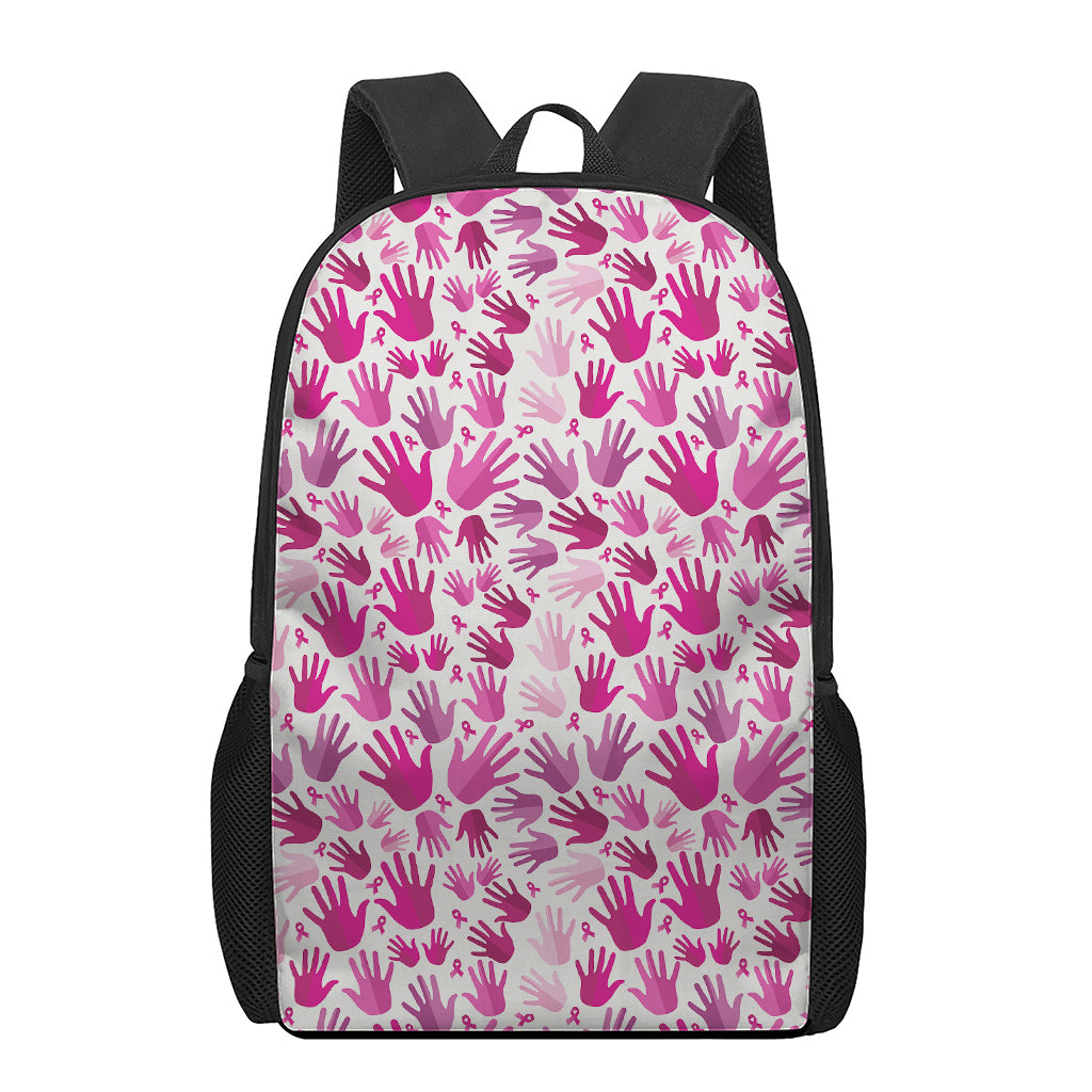 Pink Hand Breast Cancer Pattern Print 17 Inch Backpack