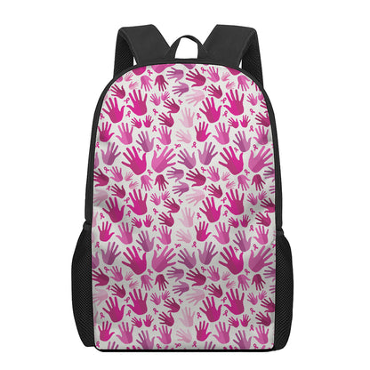 Pink Hand Breast Cancer Pattern Print 17 Inch Backpack
