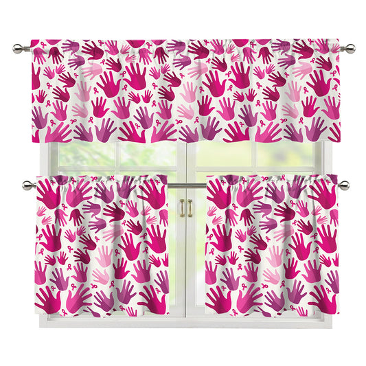 Pink Hand Breast Cancer Pattern Print 3 Piece Kitchen Curtains