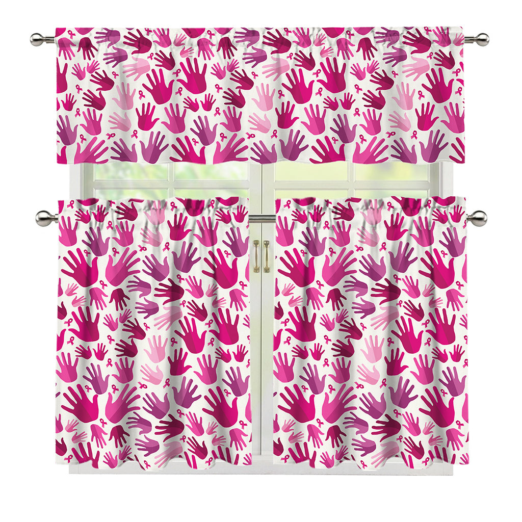 Pink Hand Breast Cancer Pattern Print 3 Piece Kitchen Curtains