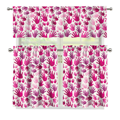 Pink Hand Breast Cancer Pattern Print 3 Piece Kitchen Curtains