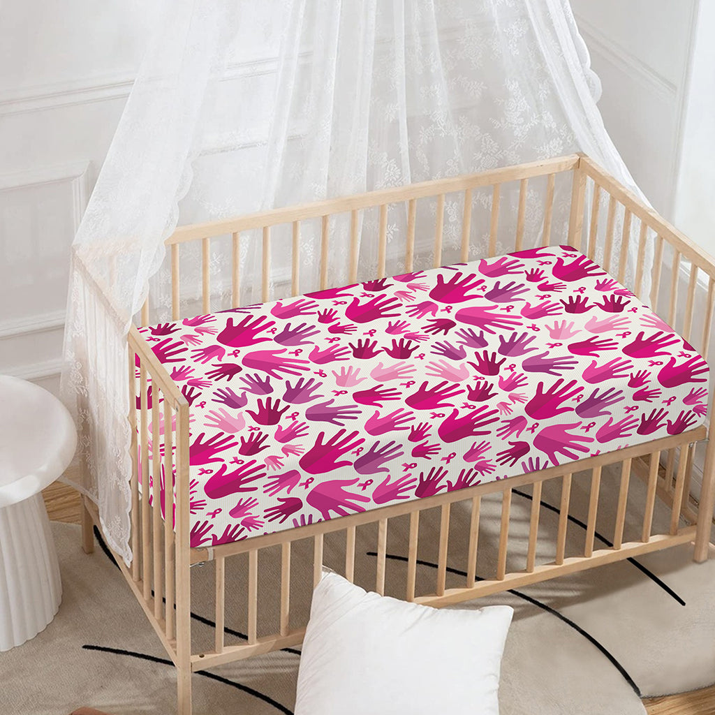 Pink Hand Breast Cancer Pattern Print Baby Crib Sheet
