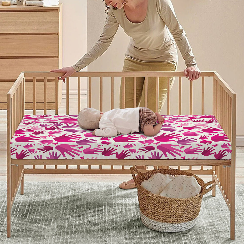 Pink Hand Breast Cancer Pattern Print Baby Crib Sheet