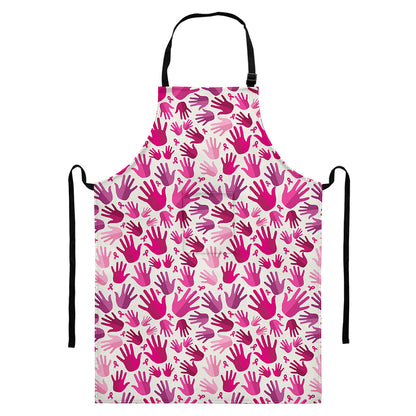 Pink Hand Breast Cancer Pattern Print Bib Apron With Pocket