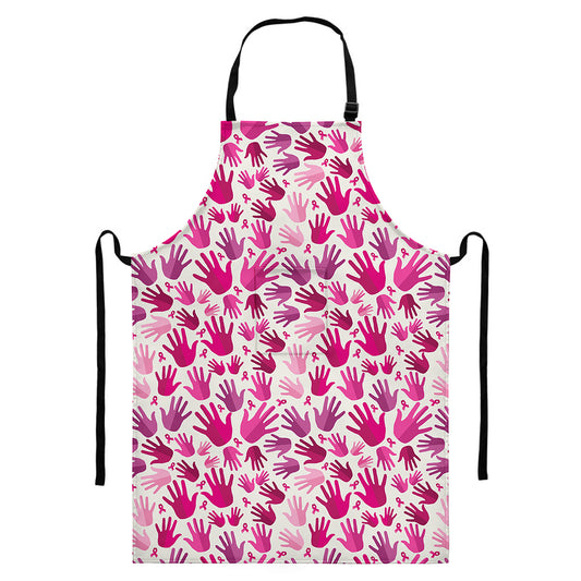 Pink Hand Breast Cancer Pattern Print Bib Apron With Pocket
