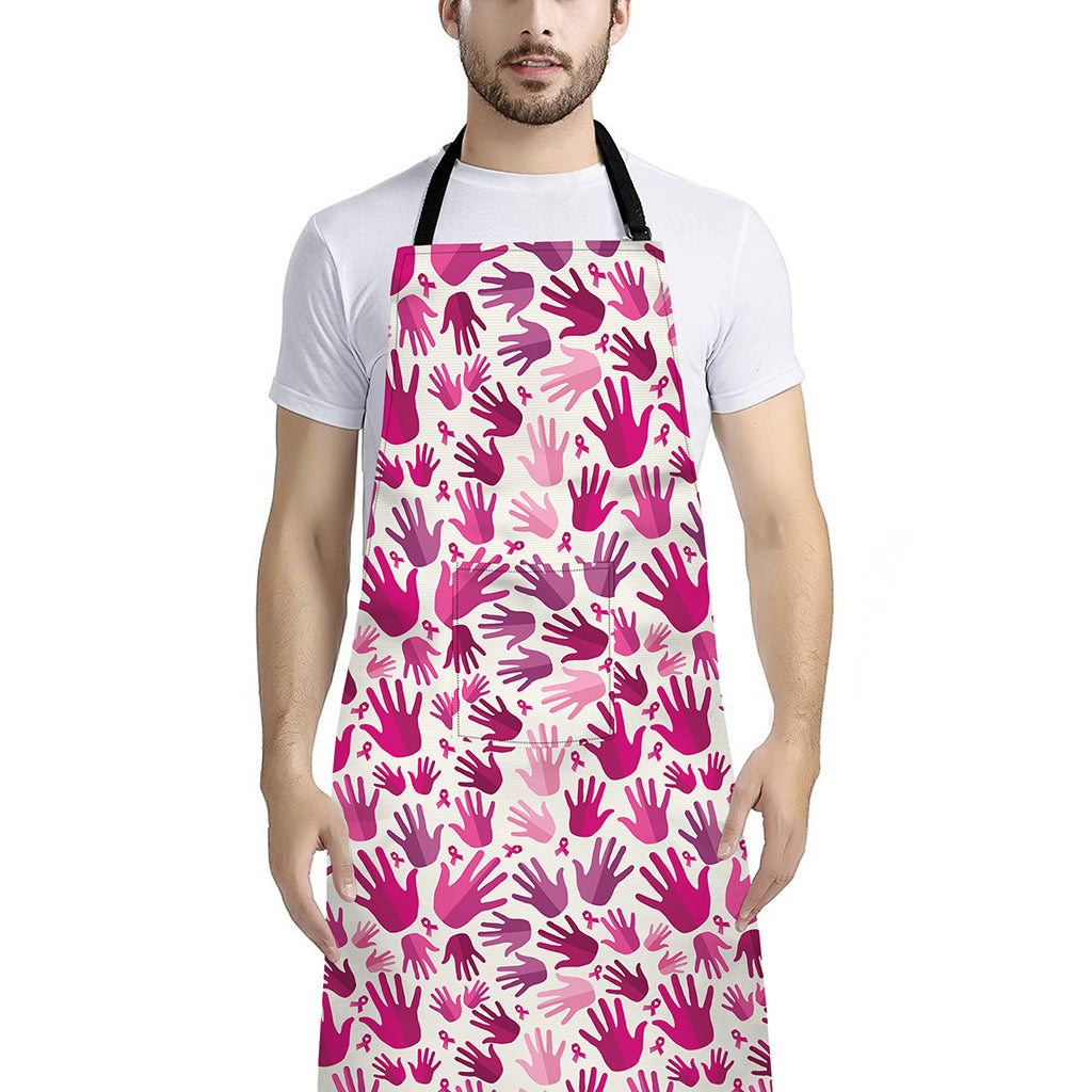 Pink Hand Breast Cancer Pattern Print Bib Apron With Pocket