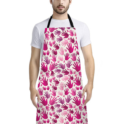 Pink Hand Breast Cancer Pattern Print Bib Apron With Pocket
