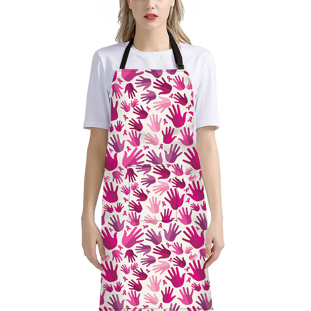 Pink Hand Breast Cancer Pattern Print Bib Apron With Pocket