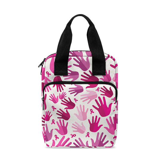 Pink Hand Breast Cancer Pattern Print Bible Tote Bag