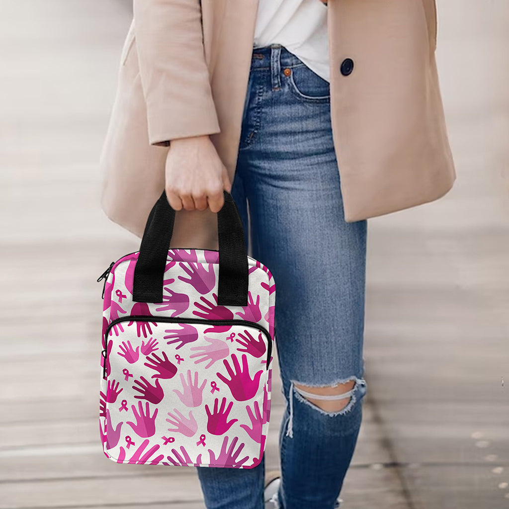 Pink Hand Breast Cancer Pattern Print Bible Tote Bag