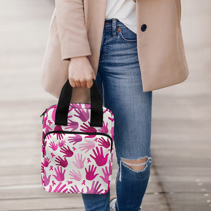 Pink Hand Breast Cancer Pattern Print Bible Tote Bag