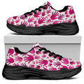 Pink Hand Breast Cancer Pattern Print Black Chunky Shoes