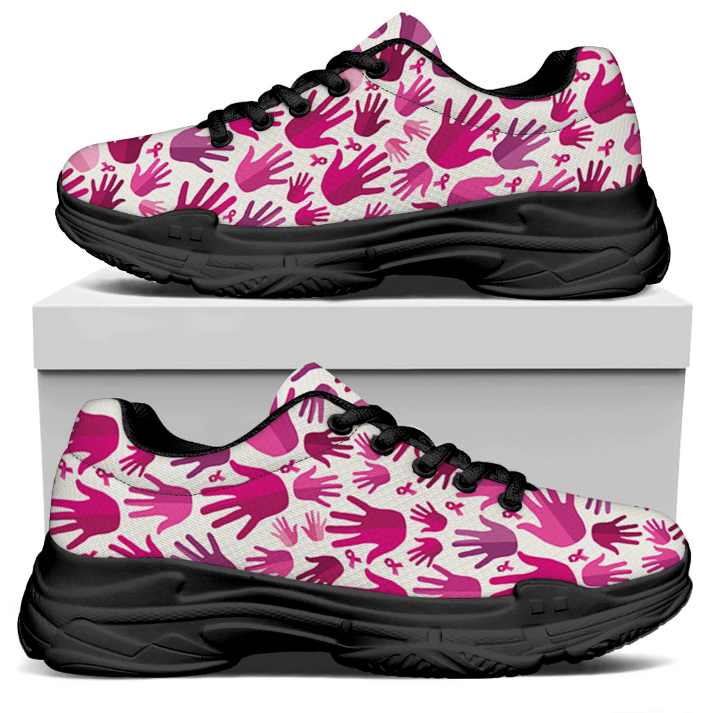 Pink Hand Breast Cancer Pattern Print Black Chunky Shoes