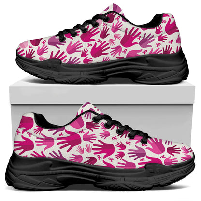 Pink Hand Breast Cancer Pattern Print Black Chunky Shoes