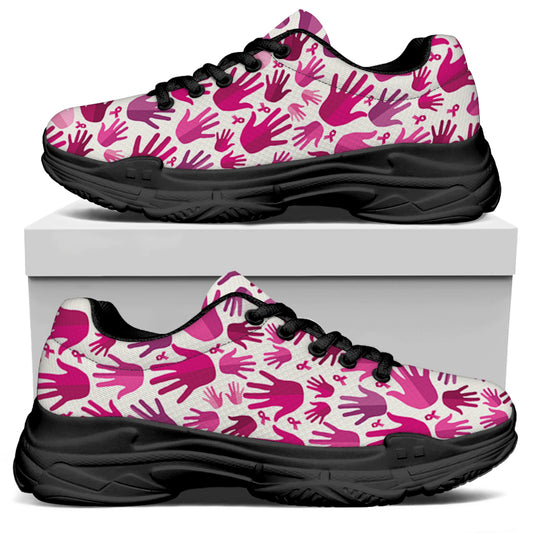 Pink Hand Breast Cancer Pattern Print Black Chunky Shoes