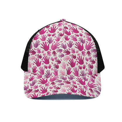 Pink Hand Breast Cancer Pattern Print Black Mesh Trucker Cap