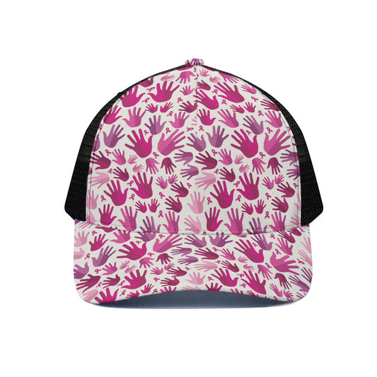 Pink Hand Breast Cancer Pattern Print Black Mesh Trucker Cap