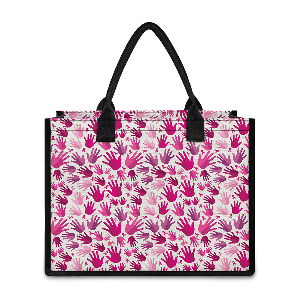 Pink Hand Breast Cancer Pattern Print Canvas Tote Bag