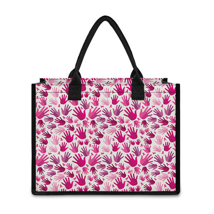 Pink Hand Breast Cancer Pattern Print Canvas Tote Bag