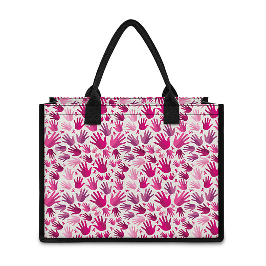 Pink Hand Breast Cancer Pattern Print Canvas Tote Bag