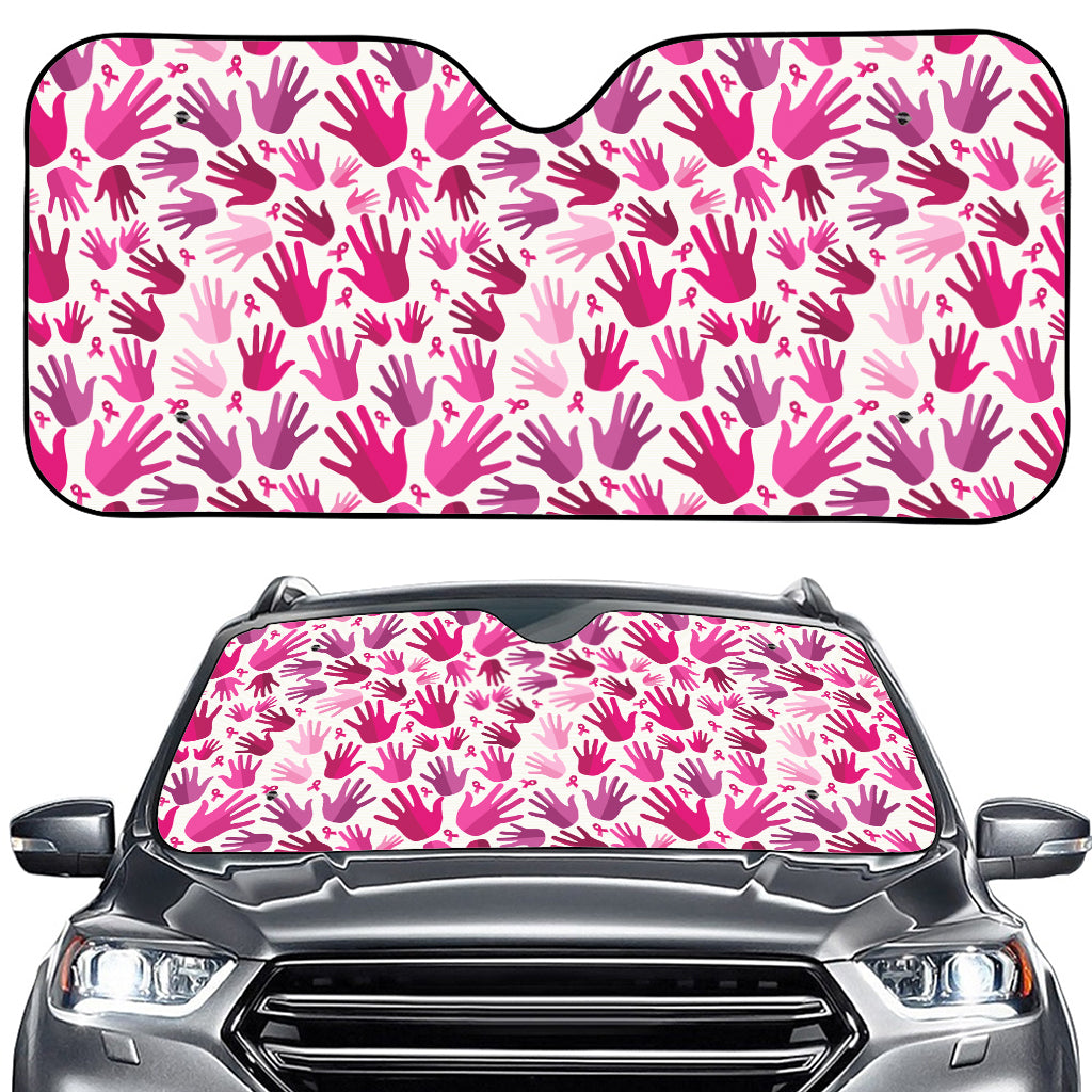 Pink Hand Breast Cancer Pattern Print Car Windshield Sun Shade