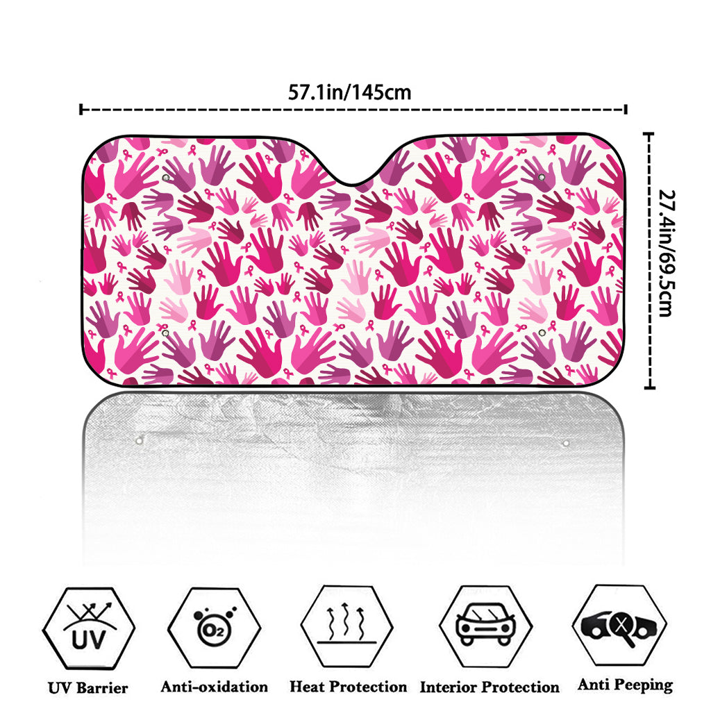 Pink Hand Breast Cancer Pattern Print Car Windshield Sun Shade