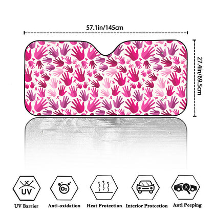 Pink Hand Breast Cancer Pattern Print Car Windshield Sun Shade